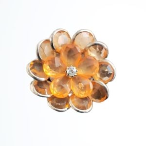 Vint Orange Marmalade Flower Power Ring FS Rhinestone Center 1.5 x 1.5
